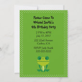 Schattigee groene kikker en Stippen feestuitnodigi Kaart (Achterkant)