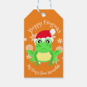 Schattigee Groene Kikker Kerstmis Santa Hat Cartoo Cadeaulabel (Voorkant)