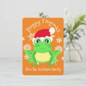 Schattigee Groene Kikker Kerstmis Santa Hat Cartoo Feestdagenkaart (Staand voorkant)