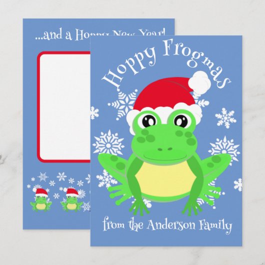 Schattigee Groene Kikker Kerstmis Santa Hat Cartoo Feestdagenkaart (Voorkant / Achterkant)