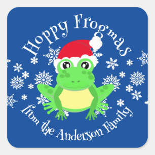 Schattigee Groene Kikker Kerstmis Santa Hat Cartoo Vierkante Sticker