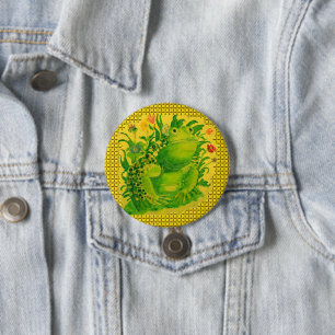 Schattigee Groene Kikker Kunstwerk Schilderen Ronde Button 7,6 Cm