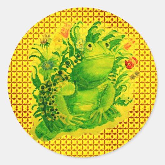 Schattigee Groene Kikker Kunstwerk Schilderen Ronde Sticker (Voorkant)
