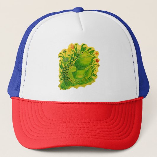 Schattigee Groene Kikker Kunstwerk Schilderen Trucker Pet (Voorkant)