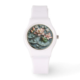 Schattigee groene kikker lelie pads roze water lel horloge