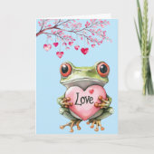 Schattigee groene kikker met roze liefde hart Vale Feestdagen Kaart (Voorkant)