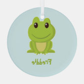 Schattigee groene kikker op blauw glas ornament (Achterkant)