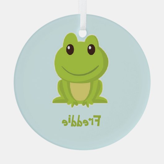 Schattigee groene kikker op blauw glas ornament (Achterkant)