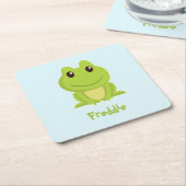 Schattigee groene kikker op blauw kartonnen onderzetters (Schuin)
