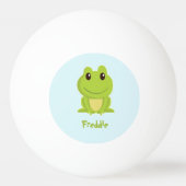 Schattigee groene kikker op blauw pingpongbal (Voorkant)