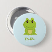 Schattigee groene kikker op blauw ronde button 7,6 cm (Voorkant /achterkant)