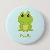 Schattigee groene kikker op blauw ronde button 7,6 cm (Voorkant)