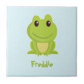 Schattigee groene kikker op blauw tegeltje (Voorkant)