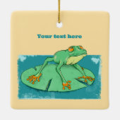 Schattigee groene kikker op een leliekussen keramisch ornament (Achterkant)