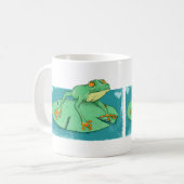 Schattigee groene kikker op een leliekussen koffiemok (Voorkant links)