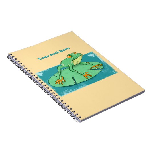 Schattigee groene kikker op een leliekussen notitieboek (Rechterzijde)