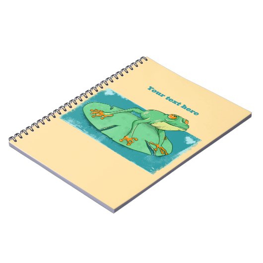 Schattigee groene kikker op een leliekussen notitieboek (Linkerzijde)