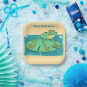 Schattigee groene kikker op een leliekussen papieren bordje (Feest)