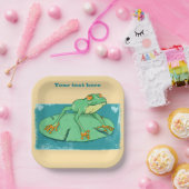 Schattigee groene kikker op een leliekussen papieren bordje (Feest)