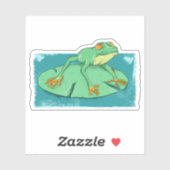 Schattigee groene kikker op een leliekussen sticker (Vel)