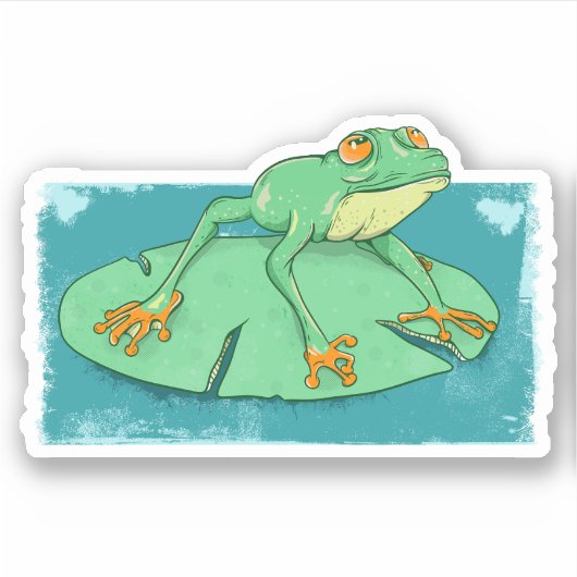 Schattigee groene kikker op een leliekussen sticker (Voorkant)