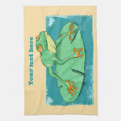 Schattigee groene kikker op een leliekussen theedoek (Verticaal)