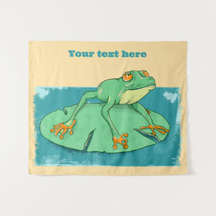 Schattigee groene kikker op een leliekussen wandkleed