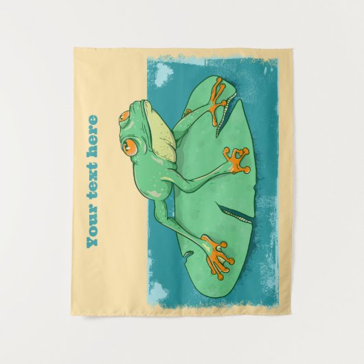 Schattigee groene kikker op een leliekussen wandkleed (Voorkant)