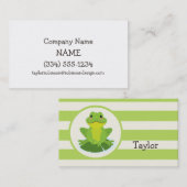 Schattigee groene kikker op gestreept patroon visitekaartje (Voorkant / Achterkant)