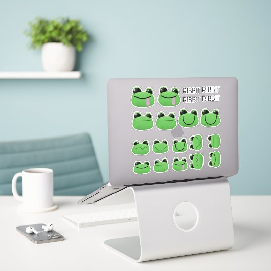 Schattigee Groene Kikker Sticker Set (Laptop op bureau)