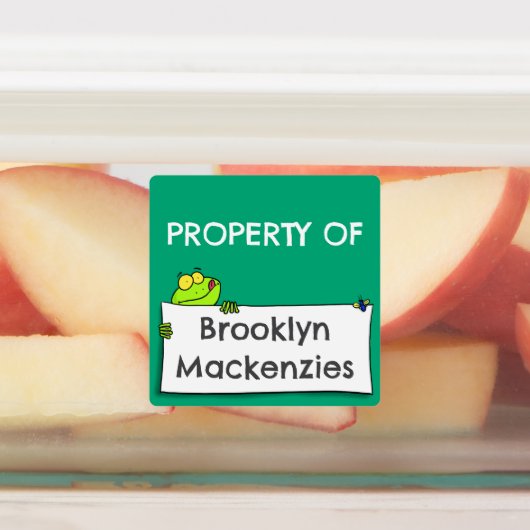 Schattigee groene kikkerteken cartoon gepersonalis labels (Aangebracht)