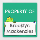 Schattigee groene kikkerteken cartoon gepersonalis labels (Design 2)