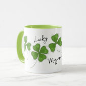 Schattigee groene klavertjevier gepersonaliseerd mok (Voorkant links)