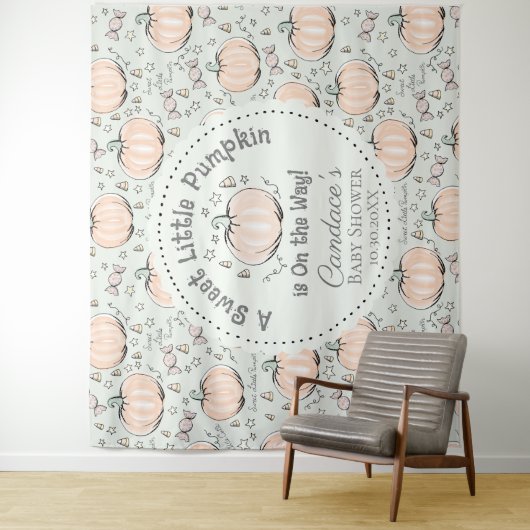 Schattigee Groene Kleine Pompoen Baby shower Achte Wandkleed (In situ)