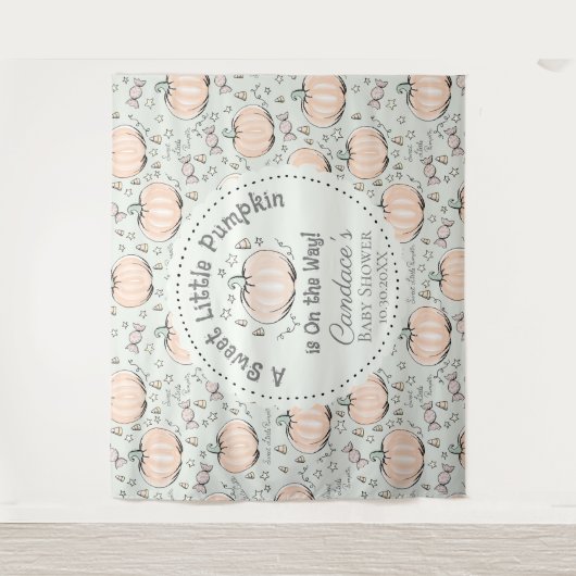 Schattigee Groene Kleine Pompoen Baby shower Achte Wandkleed (Voorkant)