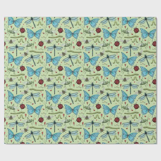 Schattigee Groene Liefde Bug Insecten voor Bug Lov Cadeaupapier (Vlak)