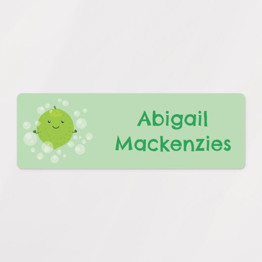 Schattigee groene limoen bubbels cartoon gepersona labels (Design 2)