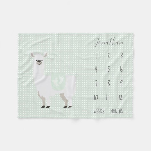 Schattigee Groene Llama Polka Dot Baby Milestone Fleece Deken (Voorkant (Horizontaal))