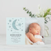 Schattigee Groene Maan en Sterren Baby Foto Geboor Aankondiging (Staand voorkant)