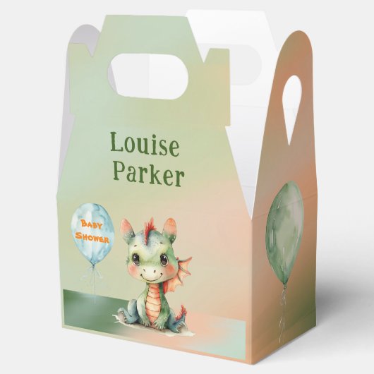 Schattigee Groene Oranje Dragon Boy Baby shower Da Bedankdoosjes (Geopend)