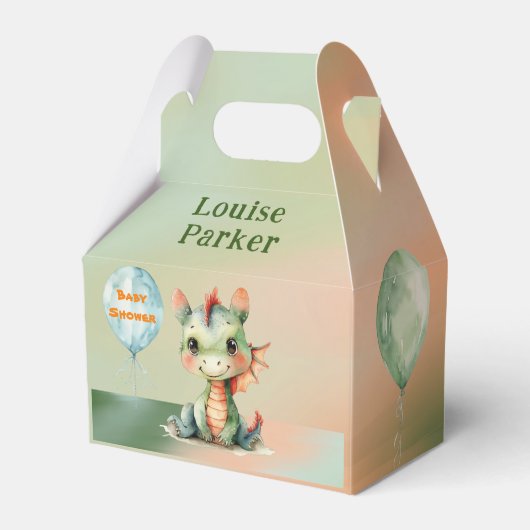 Schattigee Groene Oranje Dragon Boy Baby shower Da Bedankdoosjes (Voorkant Zijde)