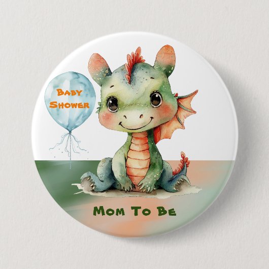 Schattigee Groene Oranje Dragon Boy Baby shower Mo Ronde Button 7,6 Cm (Voorkant)