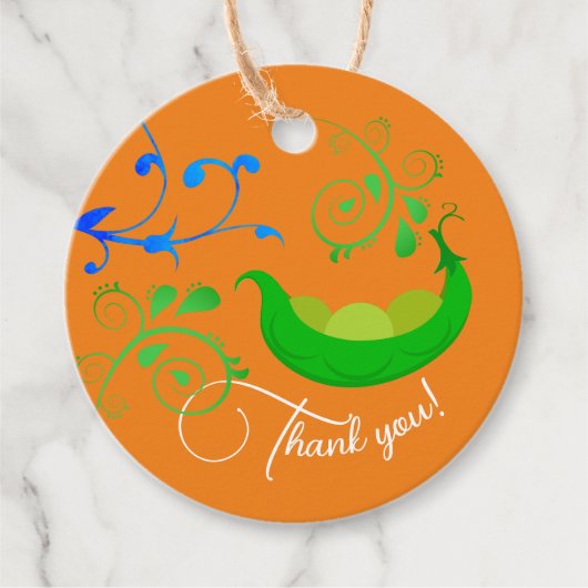 Schattigee groene Oranje Peapod Triplets Botanisch Bedankjes Labels (Voorkant)