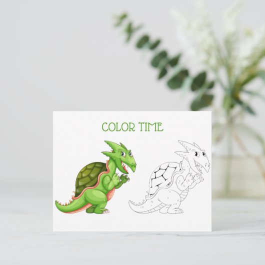 Schattigee Groene Perzik en Rode Draak Kleurplaten Briefkaart (Staand voorkant)