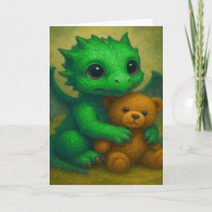 Schattigee Groene Puppy Eyed Baby Dragon met Teddy Kaart