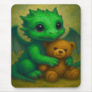 Schattigee Groene Puppy Eyed Baby Dragon met Teddy Muismat