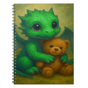Schattigee Groene Puppy Eyed Baby Dragon met Teddy Notitieboek