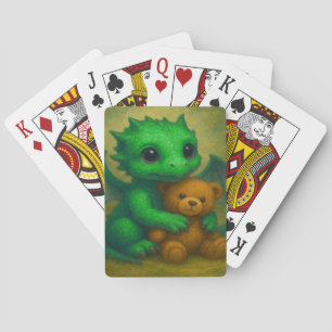Schattigee Groene Puppy Eyed Baby Dragon met Teddy Pokerkaarten
