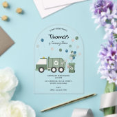 Schattigee Groene Recycling Truck Boys Voertuigen  Acryl Uitnodigingen (Insitu (Huwelijk))