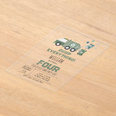 Schattigee Groene Recycling Truck Boys Voertuigen  Acryl Uitnodigingen (Laagn)